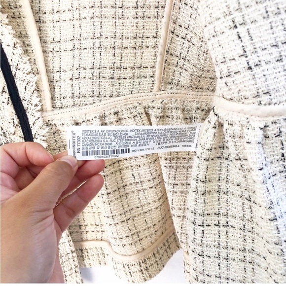 ZARA | NWT SMALL BOUCLE FRINGE TWEED OPEN PEPLUM BLAZER - Picture 8 of 9